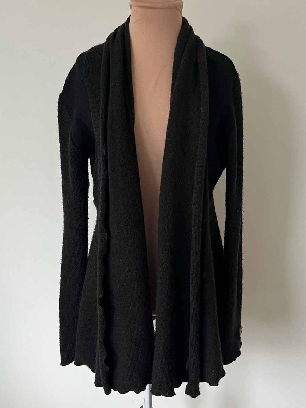 Deborah Cross Lagenlook Textile Art to Wear Black Multi Cardigan Sweater Size S